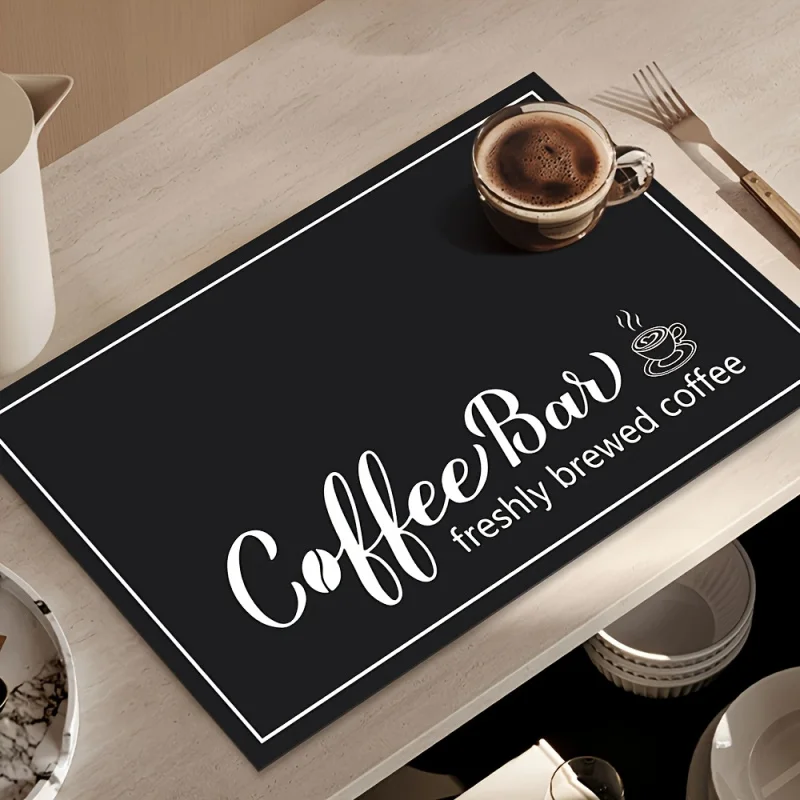 VIKAMA “Coffee Bar” Themed Kitchen Coffee Machine Countertop Mat – Non-Slip, Quick-Drying Countertop Protector and Home Decor