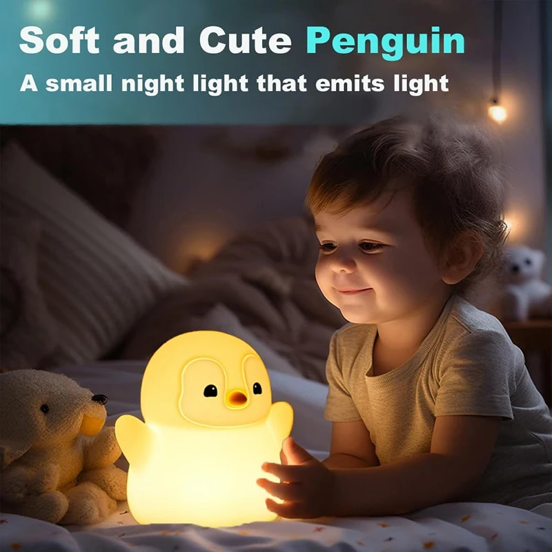 Cute Penguin Night Light, Animal Silicone Nursery Lamp Touch Control Nightlights USB Rechargeable Bedside Lamps