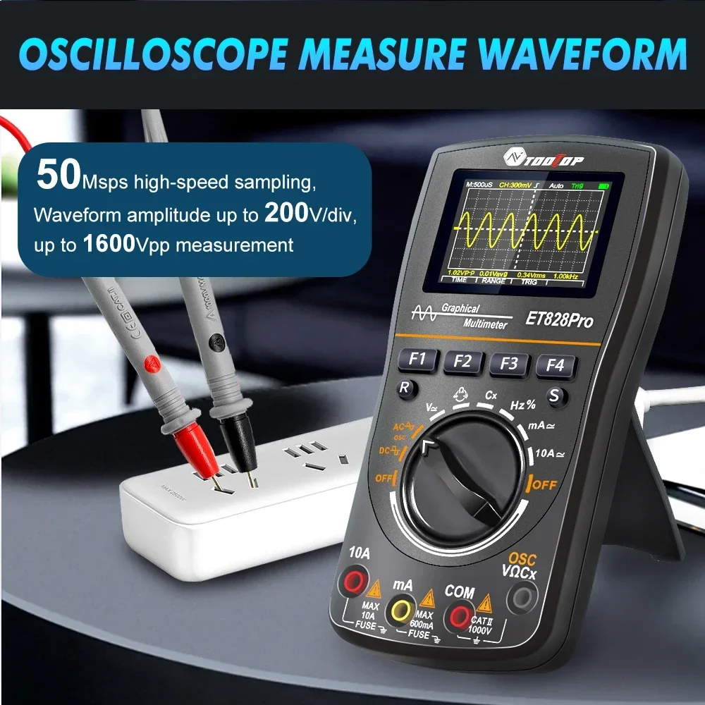 ET828/ET828Pro 10MHz Handheld Digital Oscilloscope 50Msps Automatic True RMS Multimeter AC 565V High Voltage Oscilloscope