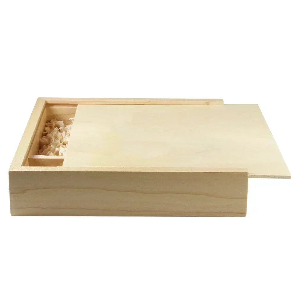 1PCS Walnut Maple Wood Storage Box Photography Wedding Gift Album Jewelry USB Box Natural Unfinished Wooden Case 16.9X16.9X3.5cm