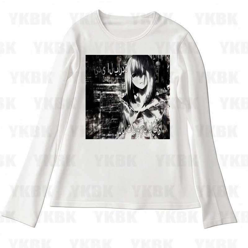 Kawaii Mädchen Langarm Print Anime Tees Y2k Stil Langarm Tops Streetwear Frauen Harajuku Retro 90er Jahre Emo Casual Punk Baby