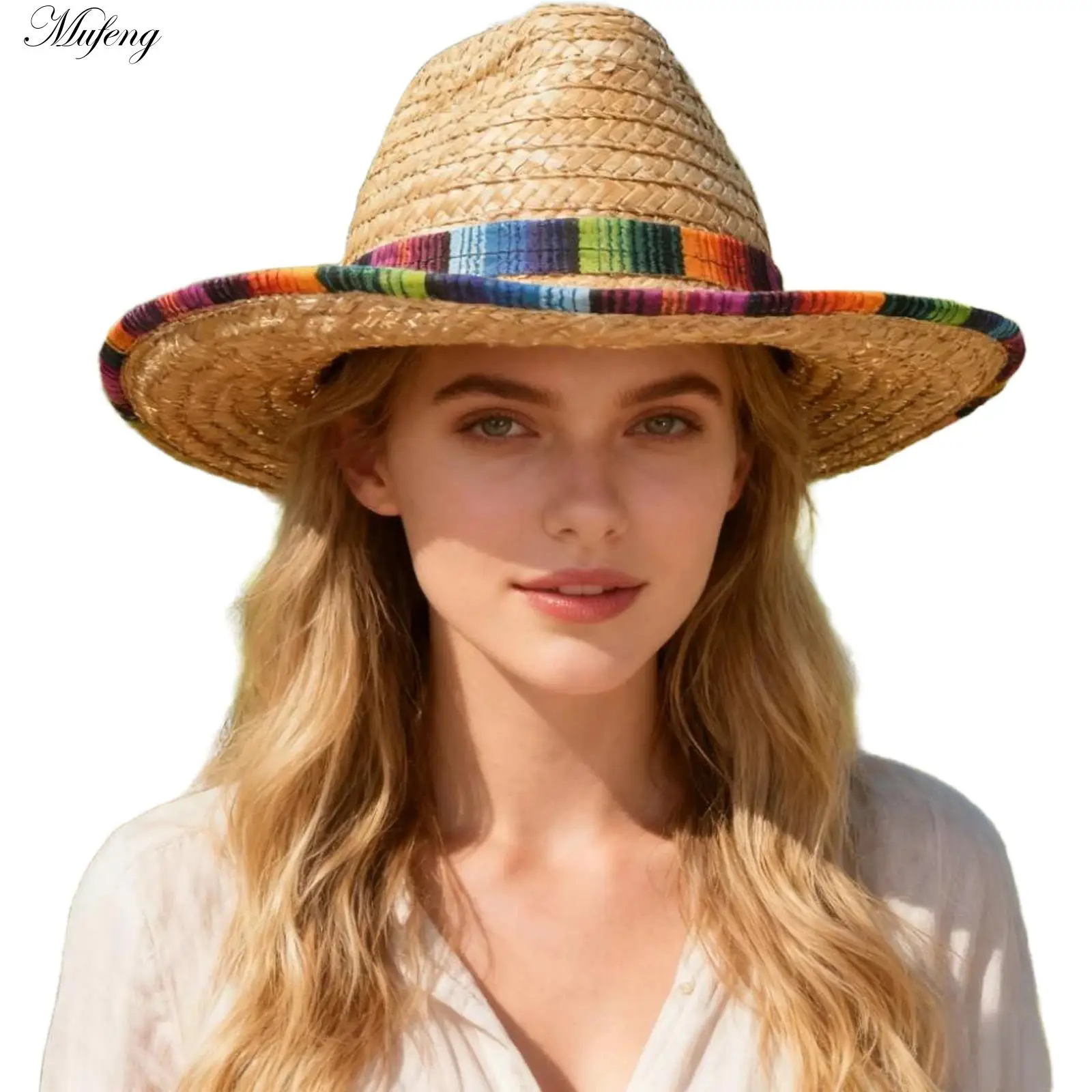 Carnival Wide Beige Mexican Straw Hat Adults Fiesta Party Decorations Sombrero Hat For Halloween Mexican Themed Events Outdoor