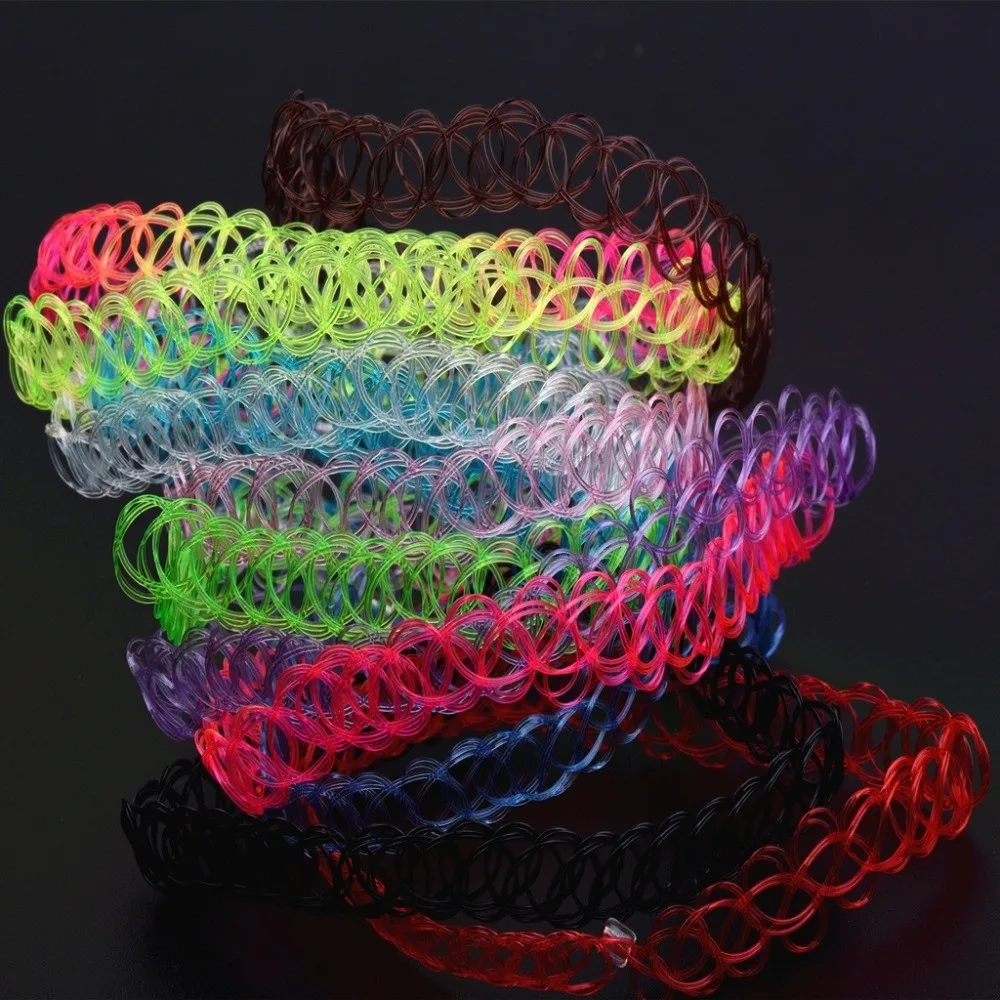 12Pcs/Set Fashion Colorful Fishline Necklaces Set Punk Style Black Fish Thread Choker Short Elastic Braided Layered Set Gifts