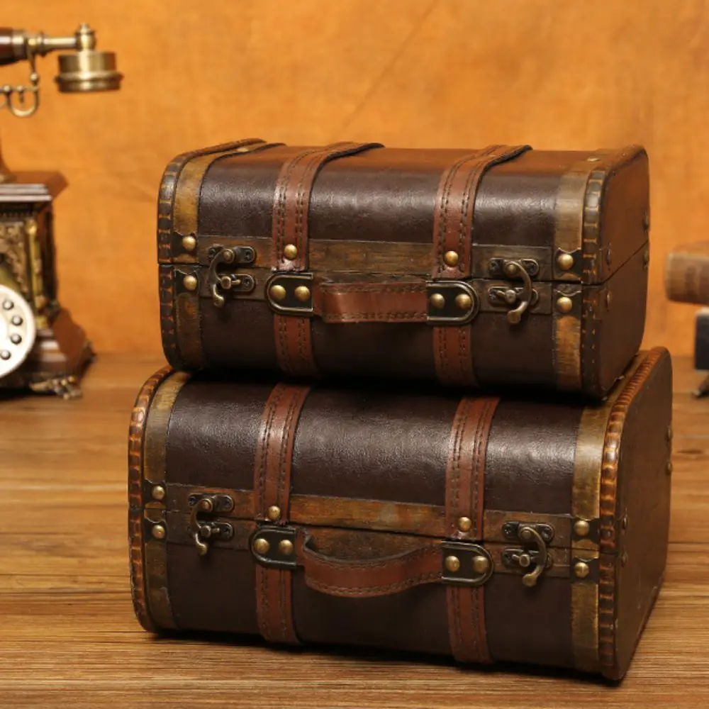 with Lock Wooden Storage Box Rectangle Durable Treasure Chest Antique Style Medieval Suitcase for Necklaces Art Collection