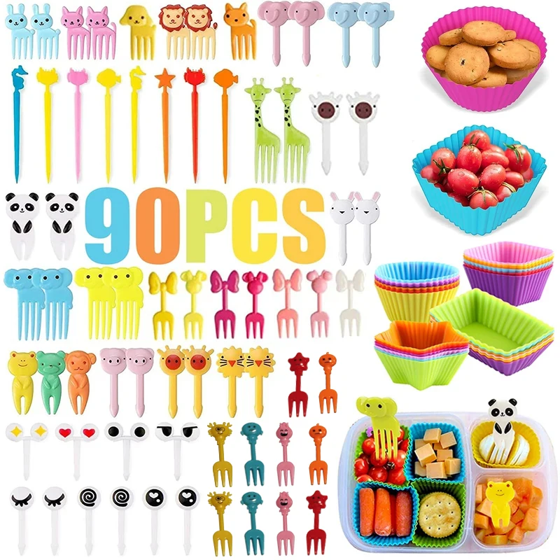 Cute Mini Animal Cartoon Food Picks Children Snack Cake Dessert Food Fruit Forks Silicone Lunch Box Dividers