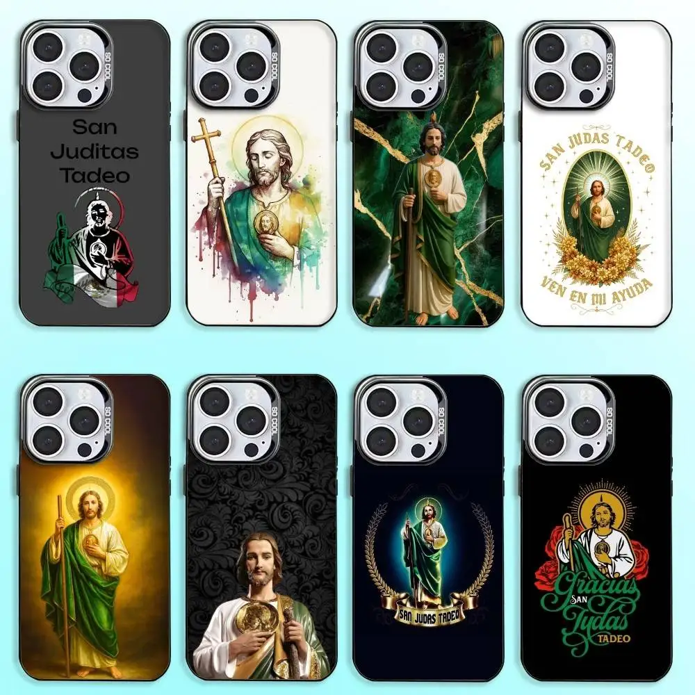 

San Judas Tadeo Phone Case For iPhone17,16,15,14,13,12,11 Plus,Pro Max Colored Silver Plated Inside Cover
