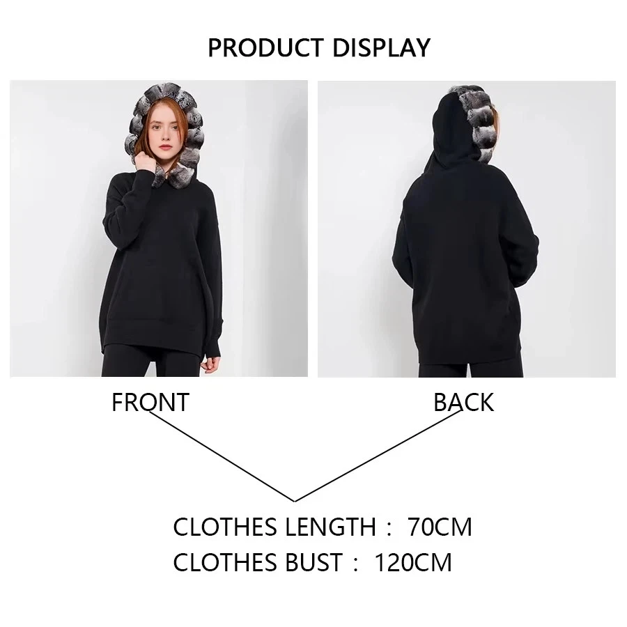 Suéter de punto de piel Real para mujer, jersey de moda de otoño e invierno, cuello de piel de conejo Rex Natural, Sudadera con capucha informal