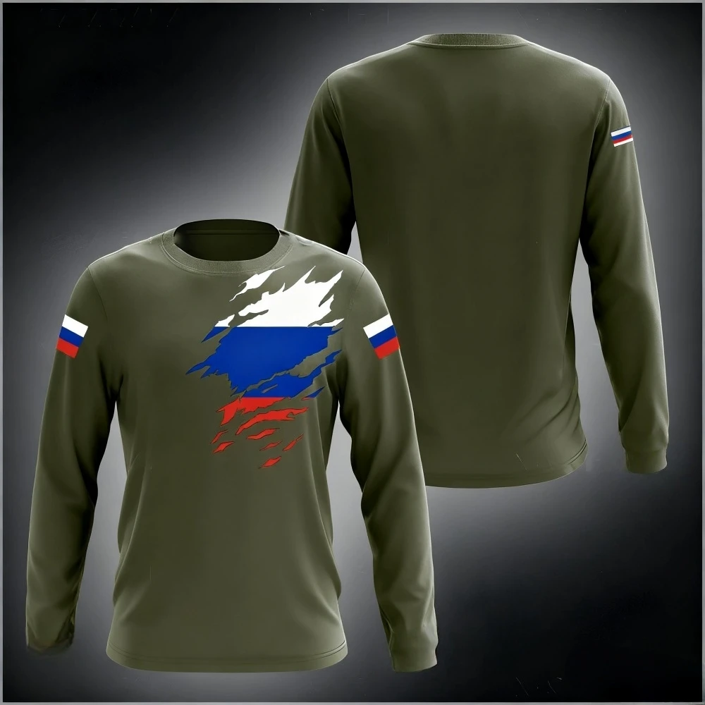 Mode Russland männer Langarm T-Shirts Lose Rundhals Russische Flagge Drucken T männer Kleidung Oversize T-Shirt Streetwear