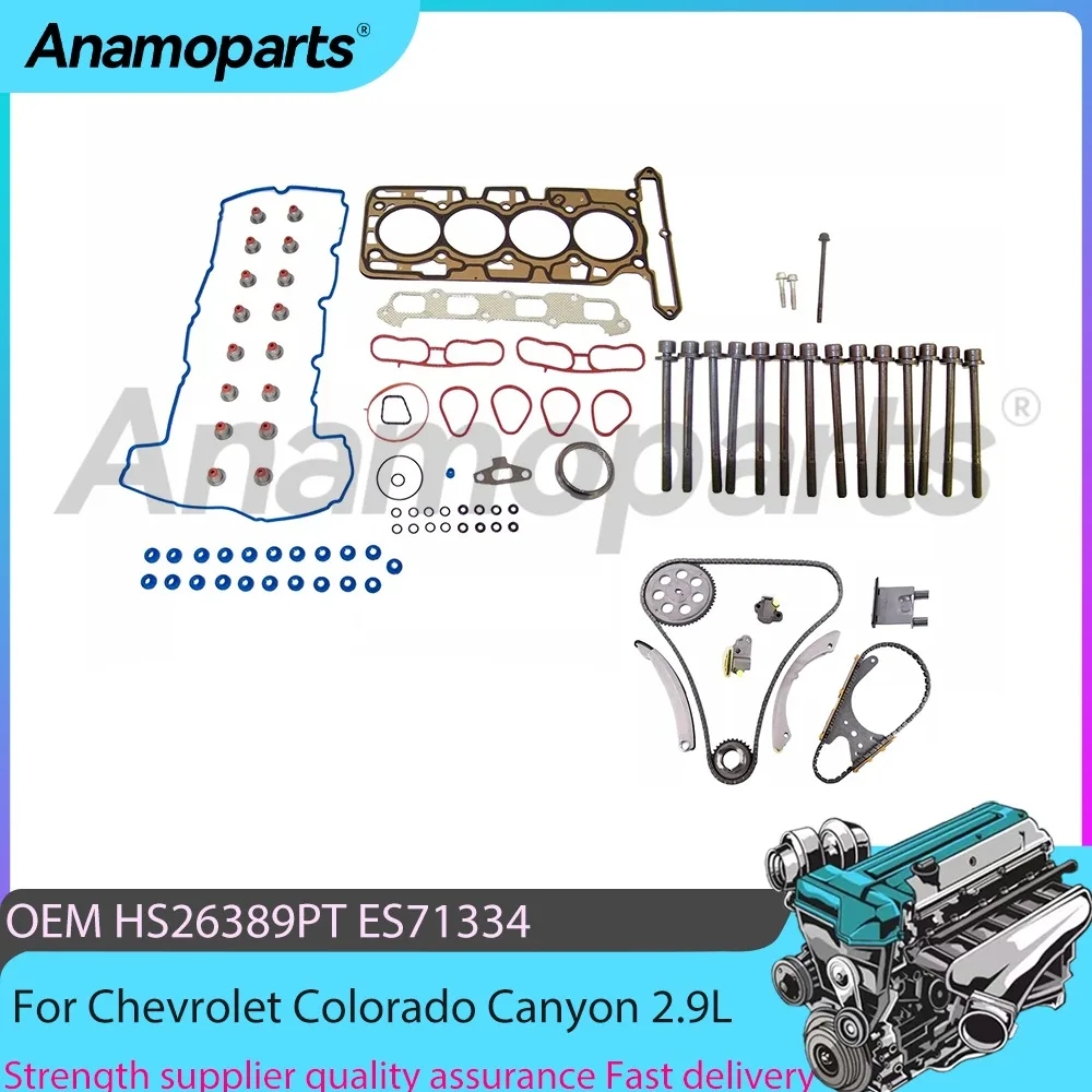 Juego de Juntas de Culata, Kit de Cadena de Distribución y Pernos de Culata para Motor 2.9L L4 GAS, Compatible con GM Chevrolet COLORADO CANYON ISUZU 2.9L LLV 07-12