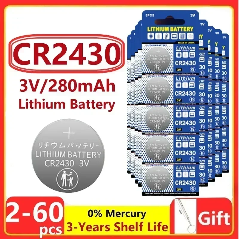 

2-60PCS CR2430 3V Lithium Battery CR2430 DL2430 BR2430 280mAh Button Coin Batteries for Key Fob Watch Alarm Clock Remote Control