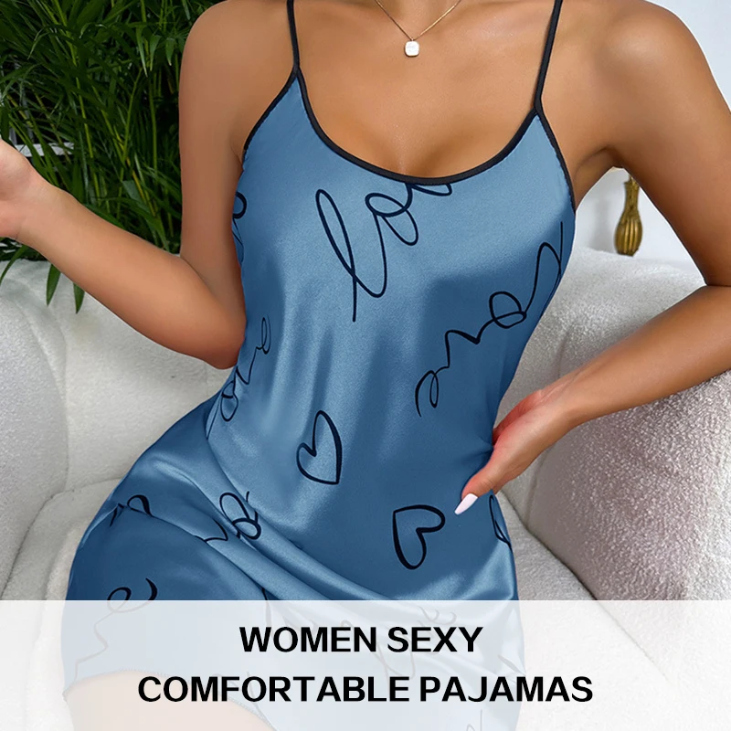 Women Sleeveless Sleepwear Mini Pajamas Spaghetti Sling Home Clothes Nighty Satin Soft Sexy Simple Female Nightwear