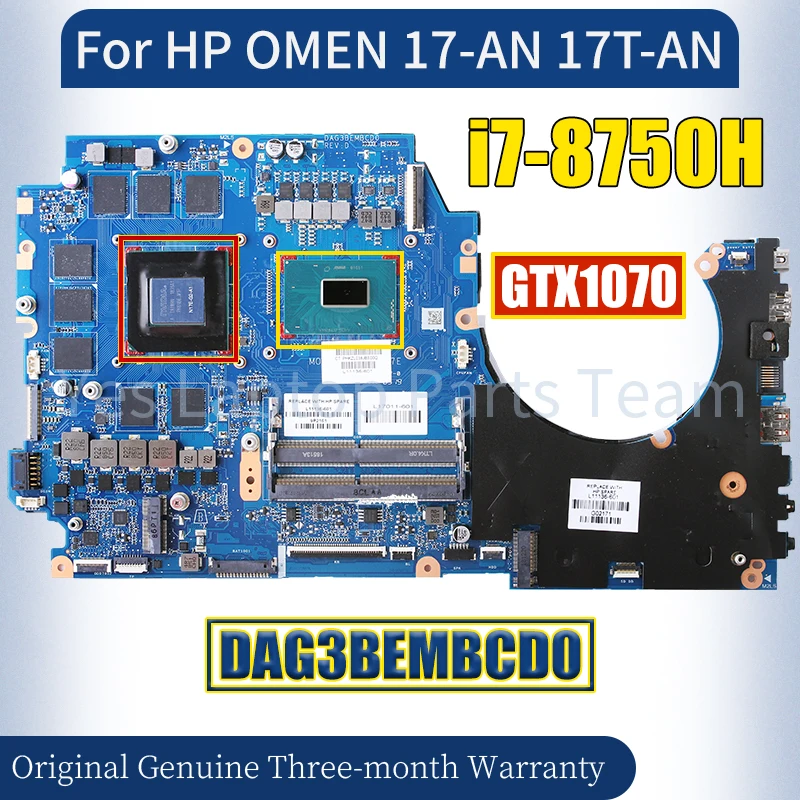 DAG3BEMBCD0 For HP OMEN 17-AN 17T-AN Laptop Mainboard L11136-601 SR3YY i7-8750H GTX1070 N17E-G2-A1 Notebook Motherboard