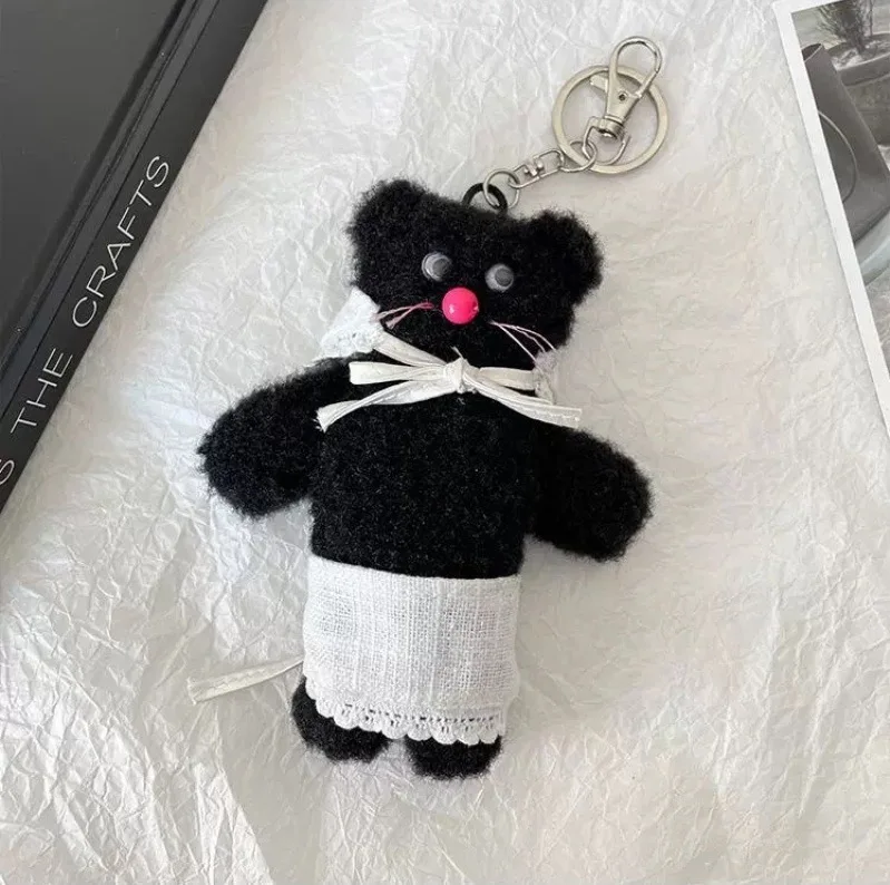 Ins Korean Style Exquisite Black Apron Bear Plush Doll Keychain Pendant Cartoon Cute Bear Plush Backpack Pendant Decorations