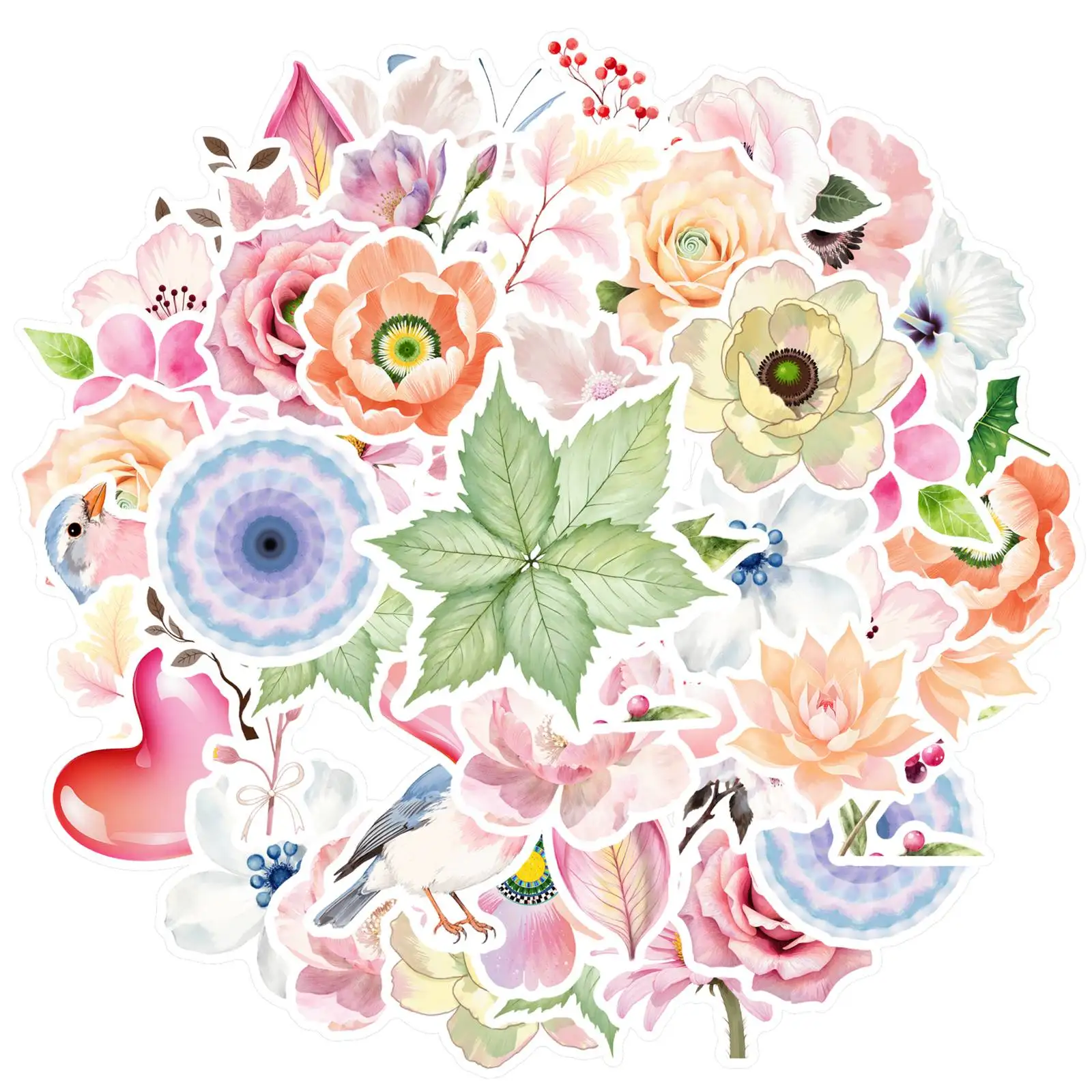 

35pcs Minimalist Leaves Stickers Watercolor Birds Bird Stickers Stationery Stickers For DIY Phone Laptop Scrapbook Bike Laptop