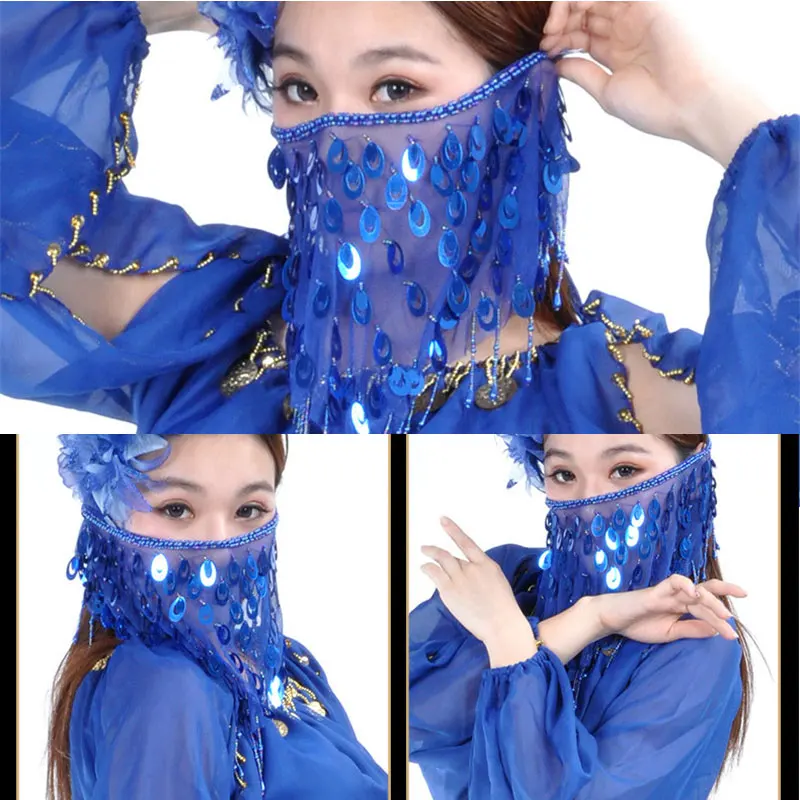 Women Tribal Belly Dance Face Veil Halloween Costume Accessory Bellydance Masquerade Beaded Mask India Outfit Arabic Princess