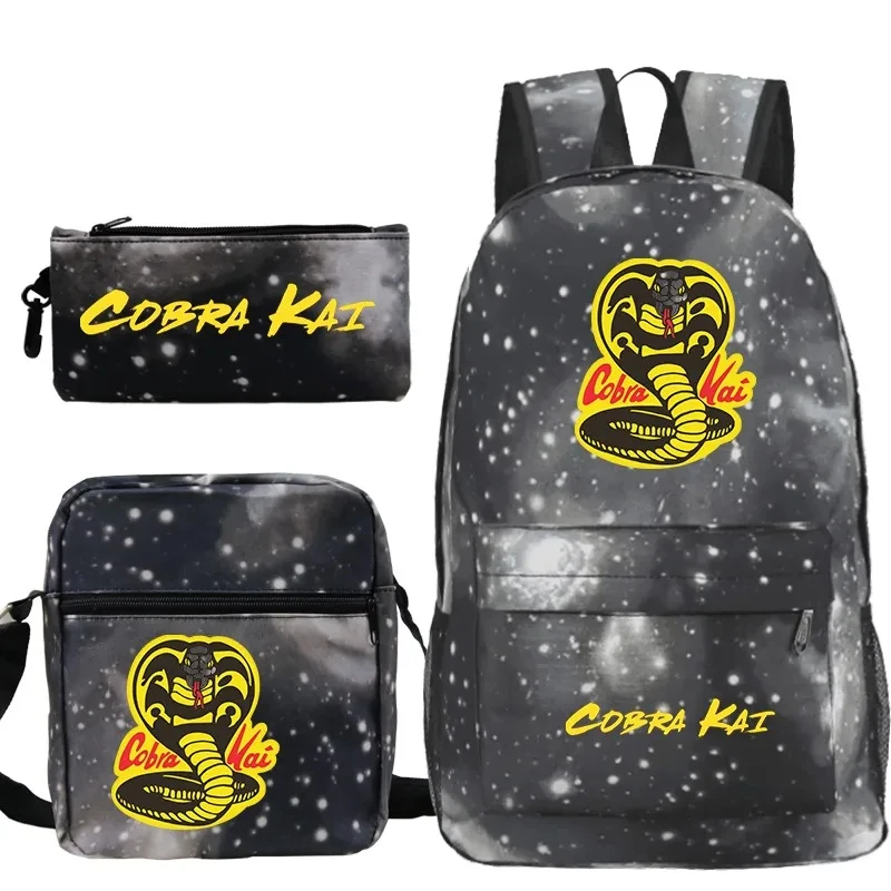 Mochila de impressão Cobra Kai Mochila para alunos do ensino primário e médio Mochila leve, bolsa de ombro para meninos e meninas, 3 peças