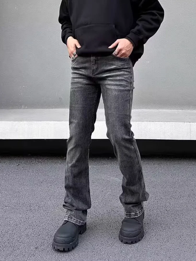 

2025 Ropa Y2K Fashion Washed Black Slim Stretch Flared Jeans Pants For Men 90S Vintage Clothing Korean Casual Cotton Trousers