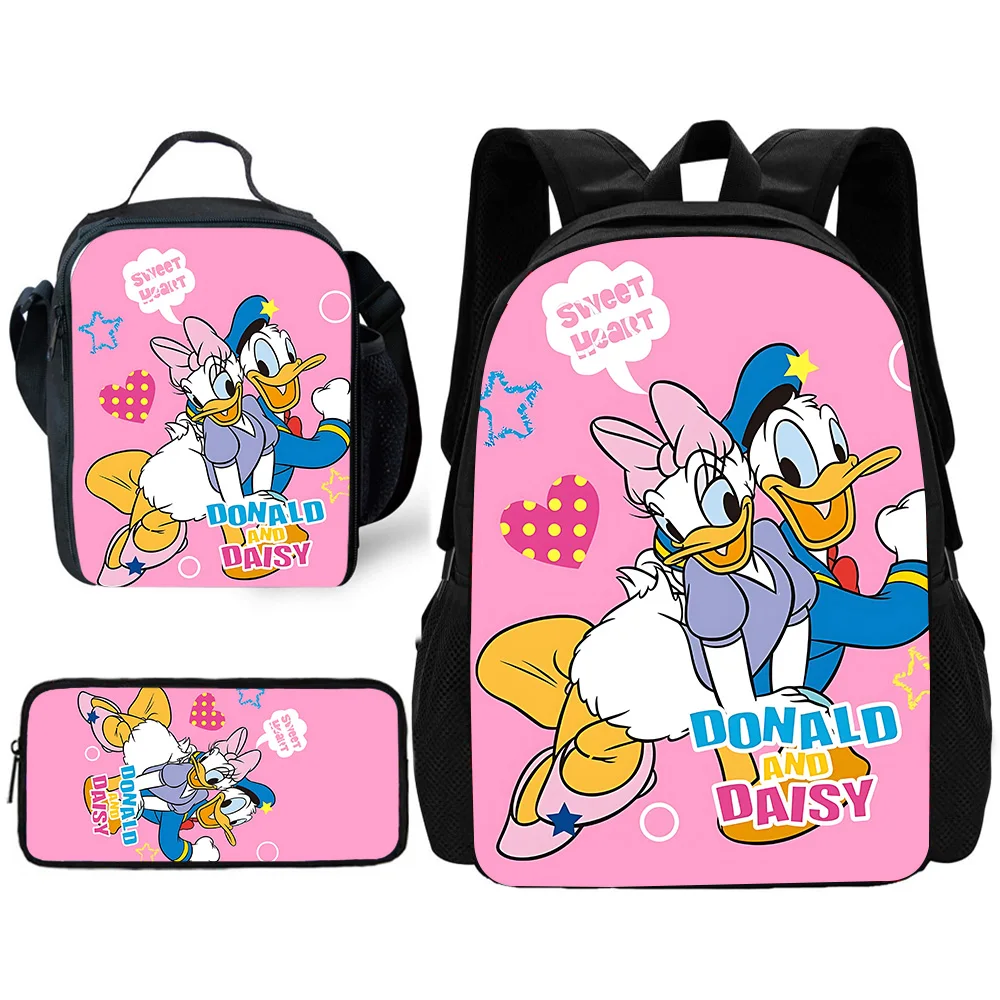 Child Cute Disneys Mickey Donald Duck School Backpack with Lunch Bags ,Pencil Bags ,School Bags for Boys Girls Best Gift