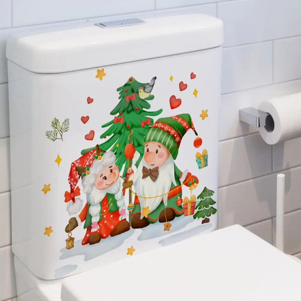 Durable Toilet Bowl Sticker Christmas Gnome Toilet Sticker Festive Santa Gnome Toilet Sticker Waterproof Pvc Wall Art for Room