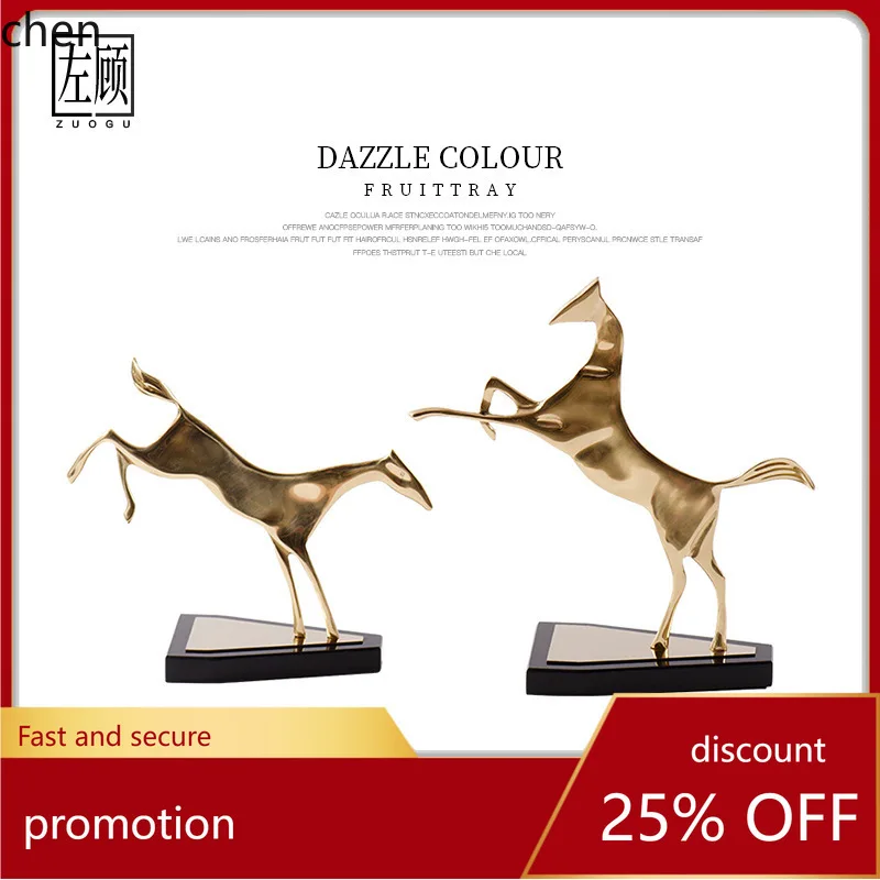 

YFY Light Luxury Style Modern Creative Brass Horse for Study Room Living Room Model Room Display Cabinet Decoration