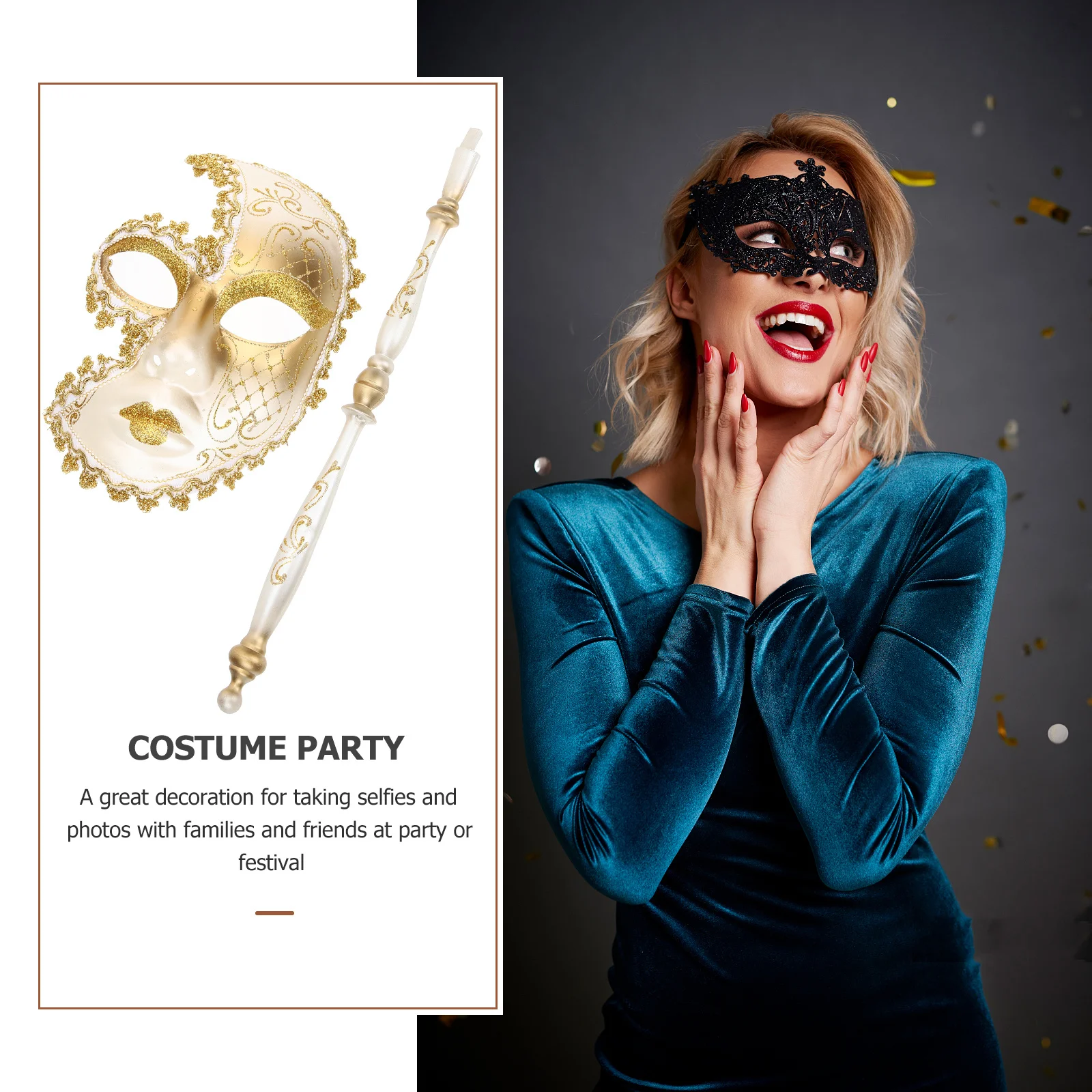 

Masquerade Mask with Stick Premium Reusable Fancy Dress Dancing Party Mask for Women Men Venetian Ball Celebration Gift