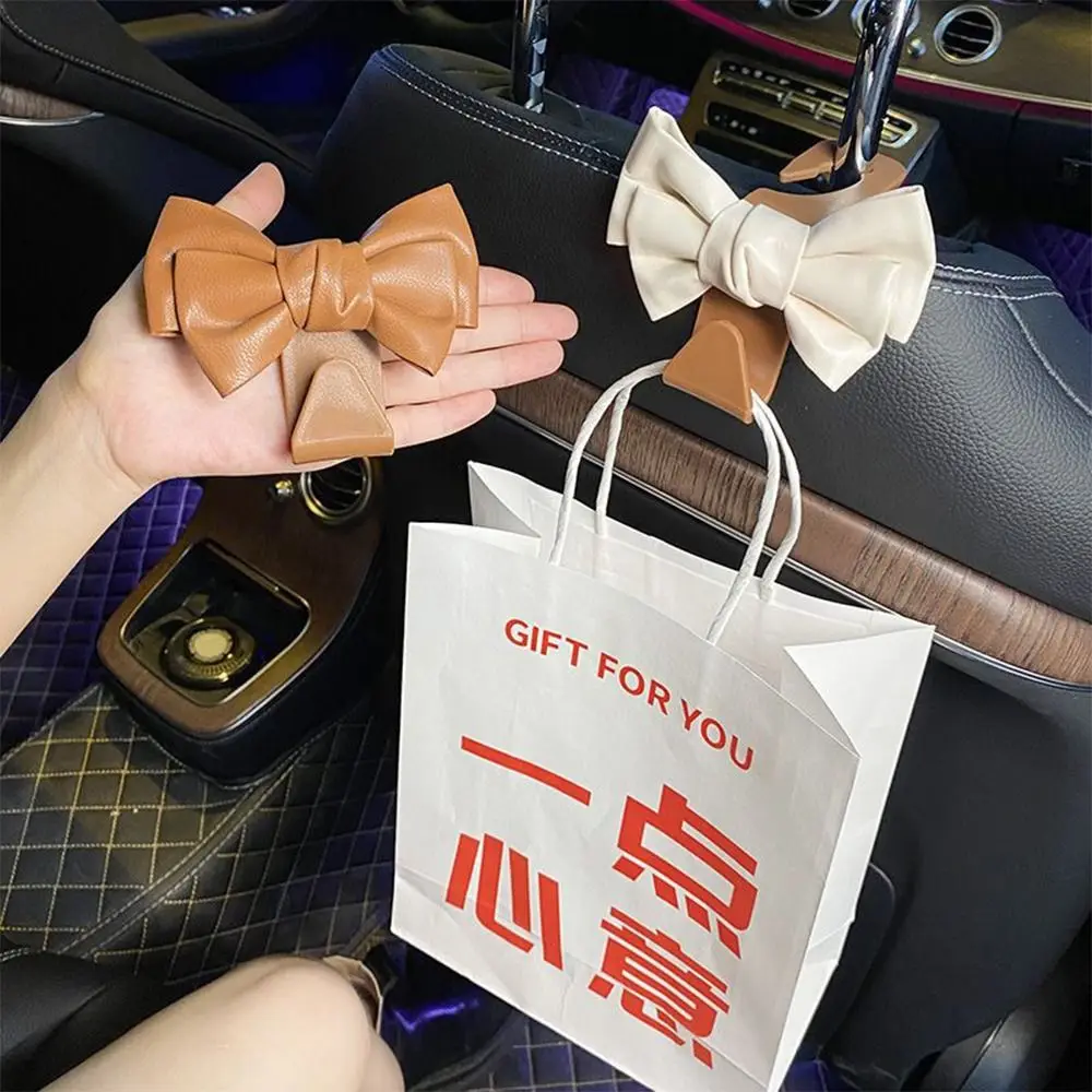 Cute Bowknot Car Seat Back Hooks Space-saving Easy to Instal Car Purse Hook Hanger Storage Organizer Car Accessories