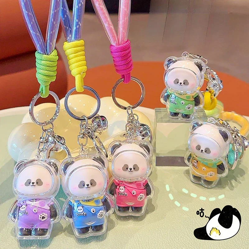 Transparent Shell Colorful Adorable Panda Little Bell Key Chains Kawaii Exclusive Design Fashion Jewelry Hobby Collectibles