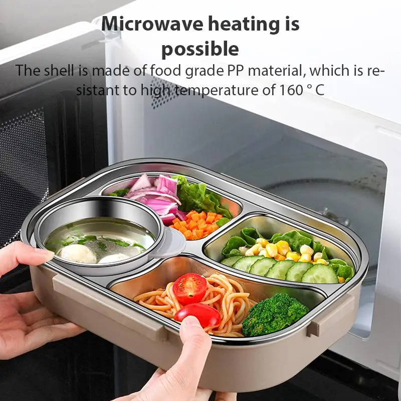 Stainless Steel Lunch Box Compartment Insulated Lunch Box Office Worker Students Sealed Bento Microwae Heating Lunch Container