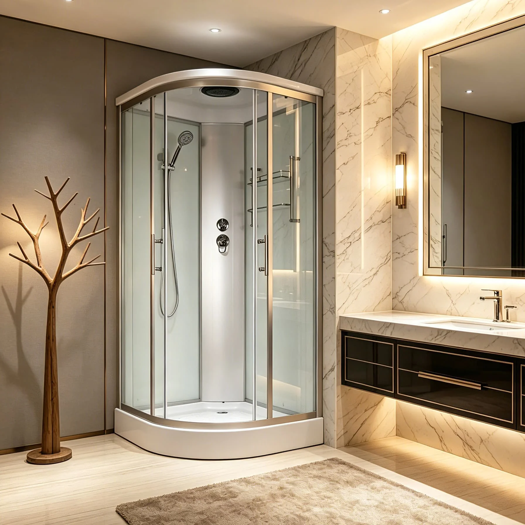 &c Modern Sector Prefab Bathroom Unit Tempered Glass Walk-in Bath Screens Brushed Shower Rooms Trays for Hotel Indoor