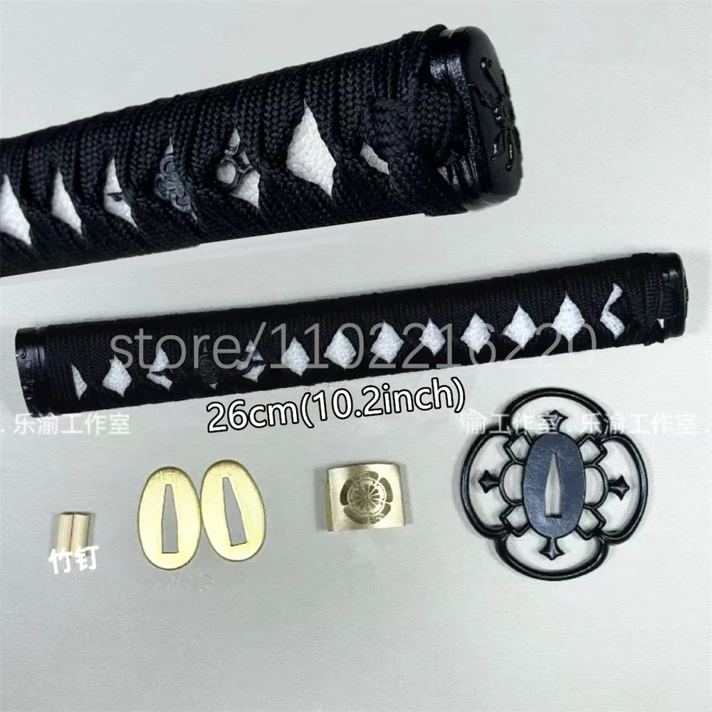 Nice 26cm Handle Real Rayskin Tsuka Steel Iron  Handguard Tsuba Habaki Seppa For Japanese Samurai Katana Tachi Sword Fittings