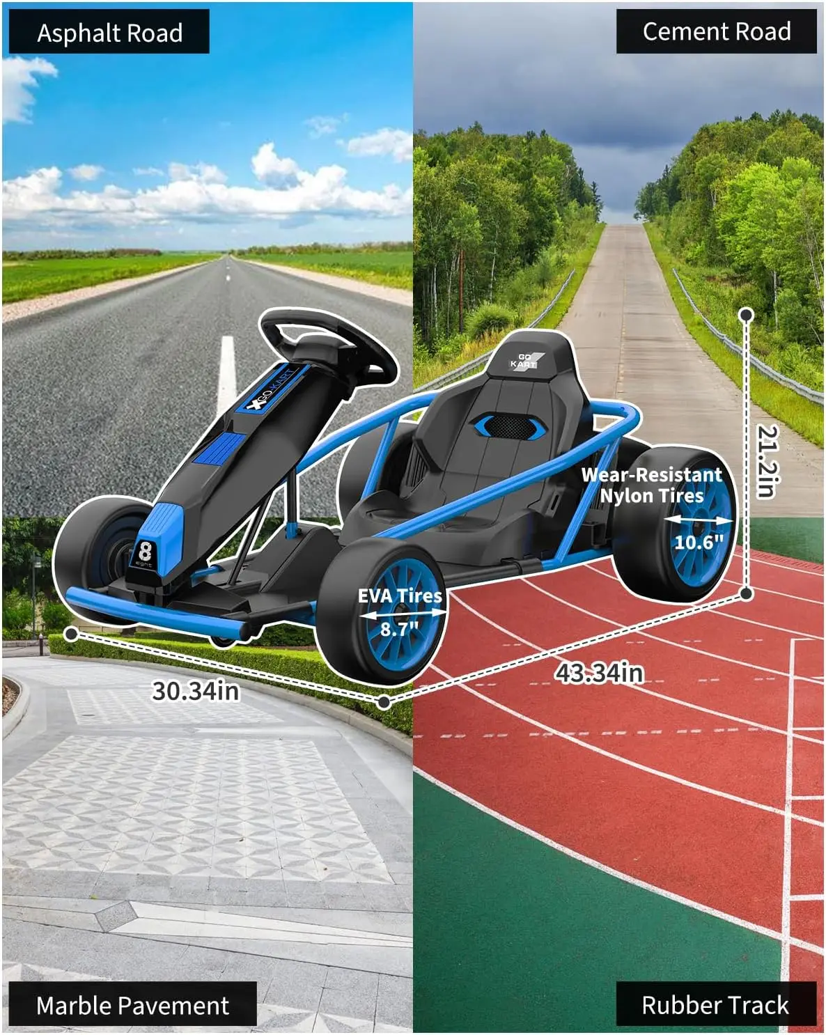 Ride On Go Kart for Kids, 24V 9Ah Battery 2x300W Motors MPH Fast Drifting Circling Car Electric Ride Toy Racing Toy for 8+ Years
