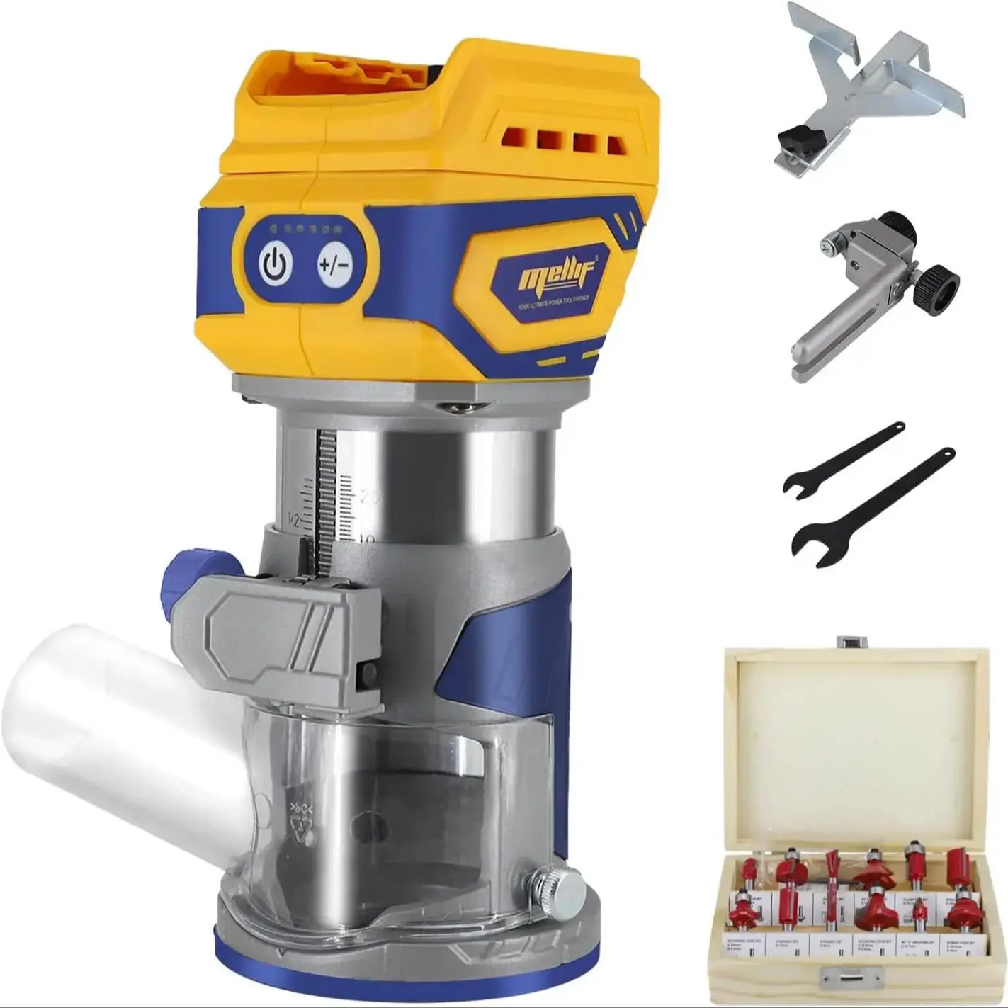 

Cordless Router Tool, 600W Brushless Trim Router Compatible with DeWalt 20V MAX Battery (Tool Only) 28,000RPM 5 Speeds