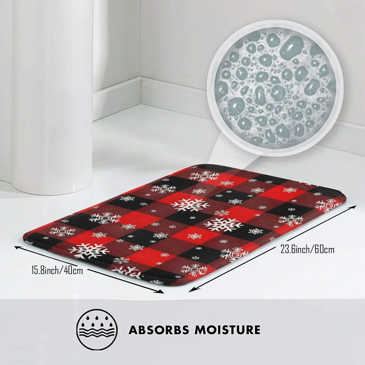 Christmas Bath Mat Snowflakes Red Plaid Bathroom Carpet for Shower Home Decor Anti-Slip Floor Mat Anti-Slip Design Toilet Mat