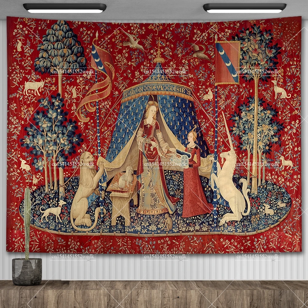 Maiden And Unicorn Medieval Tapestry Wall Hanging Aesthetic Room Decor Ancient Egypt Tapestry Macrame Bedroom Decoration Carpets