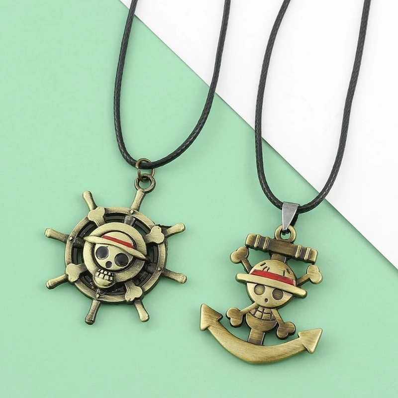 One Piece anime cartoon merchandise Straw Hat ship wheel Ace King Luffy ship logo necklace Skull ship anchor necklace pendant