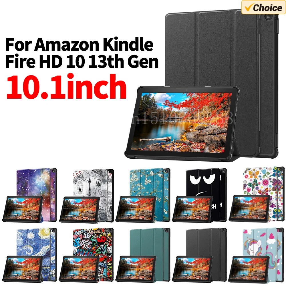 

Чехол из искусственной кожи для Amazon Kindle Fire HD 10 13-го поколения 2023, 10,1-дюймовый тройной чехол-подставка, защитный чехол с автоматическим пробуждением/сна