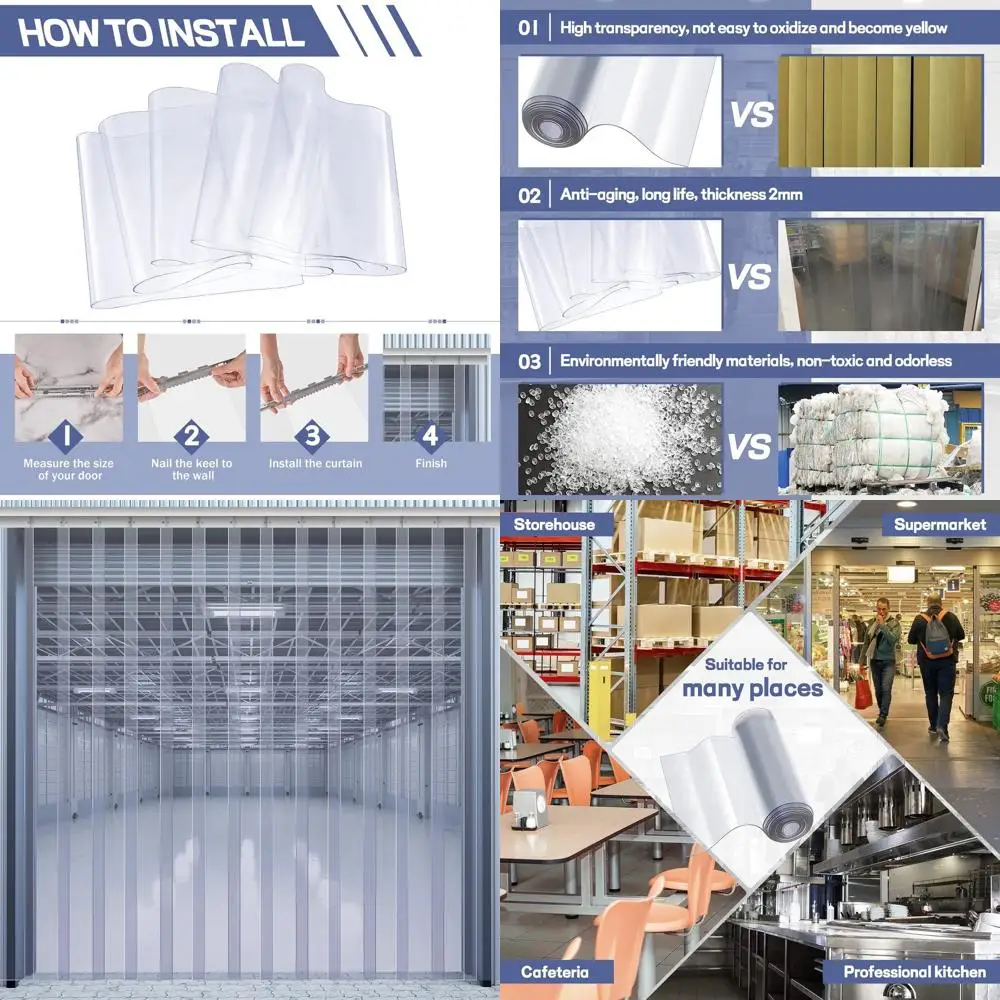 PVC Strip Curtain Kit, 60x96, 0.08 Thick, Clear, Waterproof for Walk-in Coolers & Warehouses