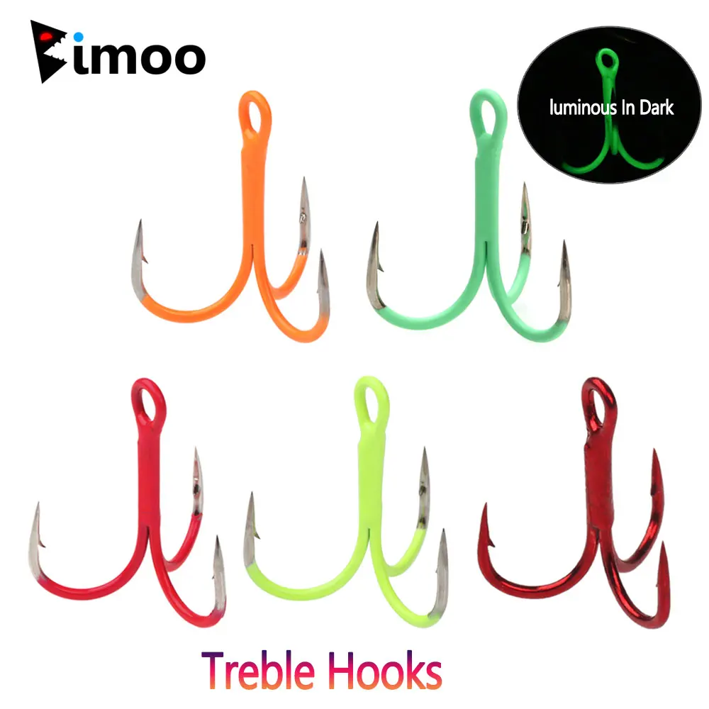 Bimoo 10PCS High Carbon Steel Treble Hooks Fluorescent/Luminous Treble Hook Saltwater Freshwater Fishing Lures Bait Lure Fishing