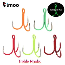 Bimoo-anzuelos triples de acero con alto contenido de carbono, 10 piezas, anzuelos triples fluorescentes/luminosos, Señuelos de Pesca de agua dulce y salada