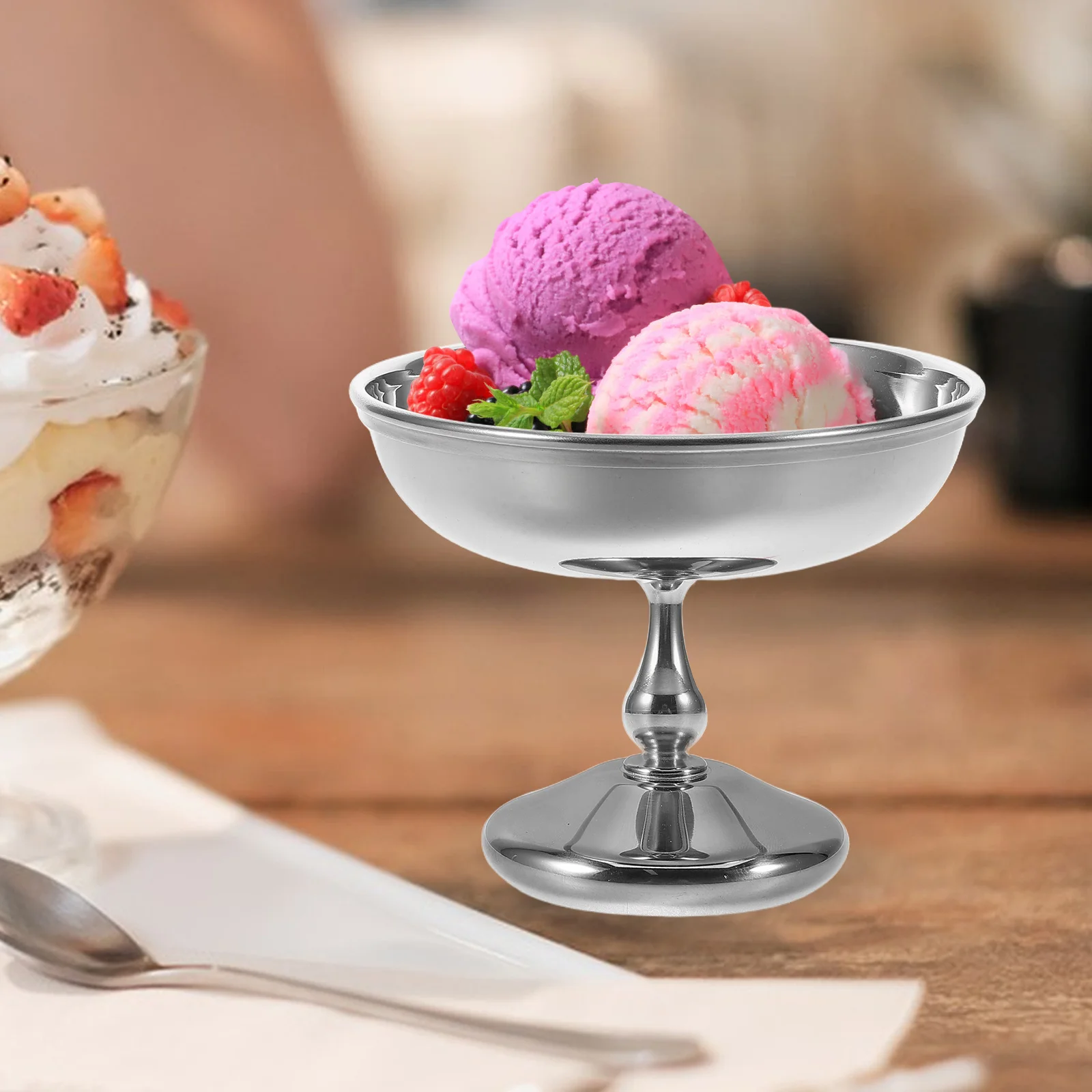 

Vintage Stainless Steel Footed Dessert Cup Pudding Yogurt Bowl Snack Serving Container Bowl