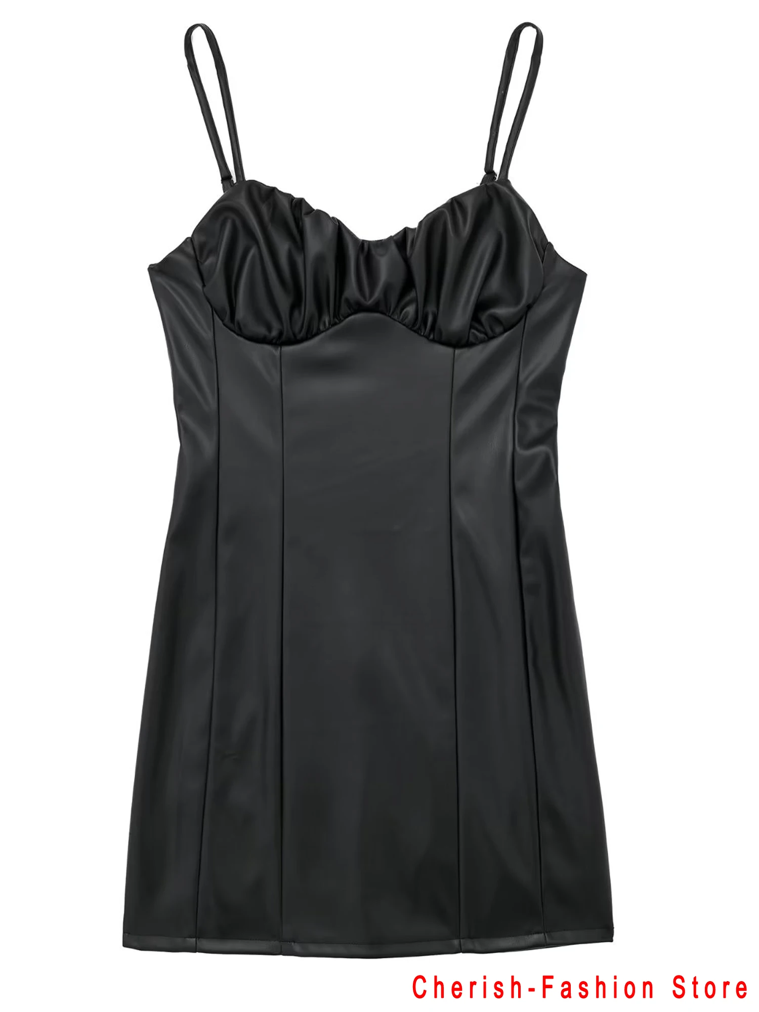 Sexy Robe Nachtclub Frauen Hosenträger mittellanges Kleid Pu Voll leder Bandage rücken freies figur betontes Kleid Pu Leder ärmelloses Kleid