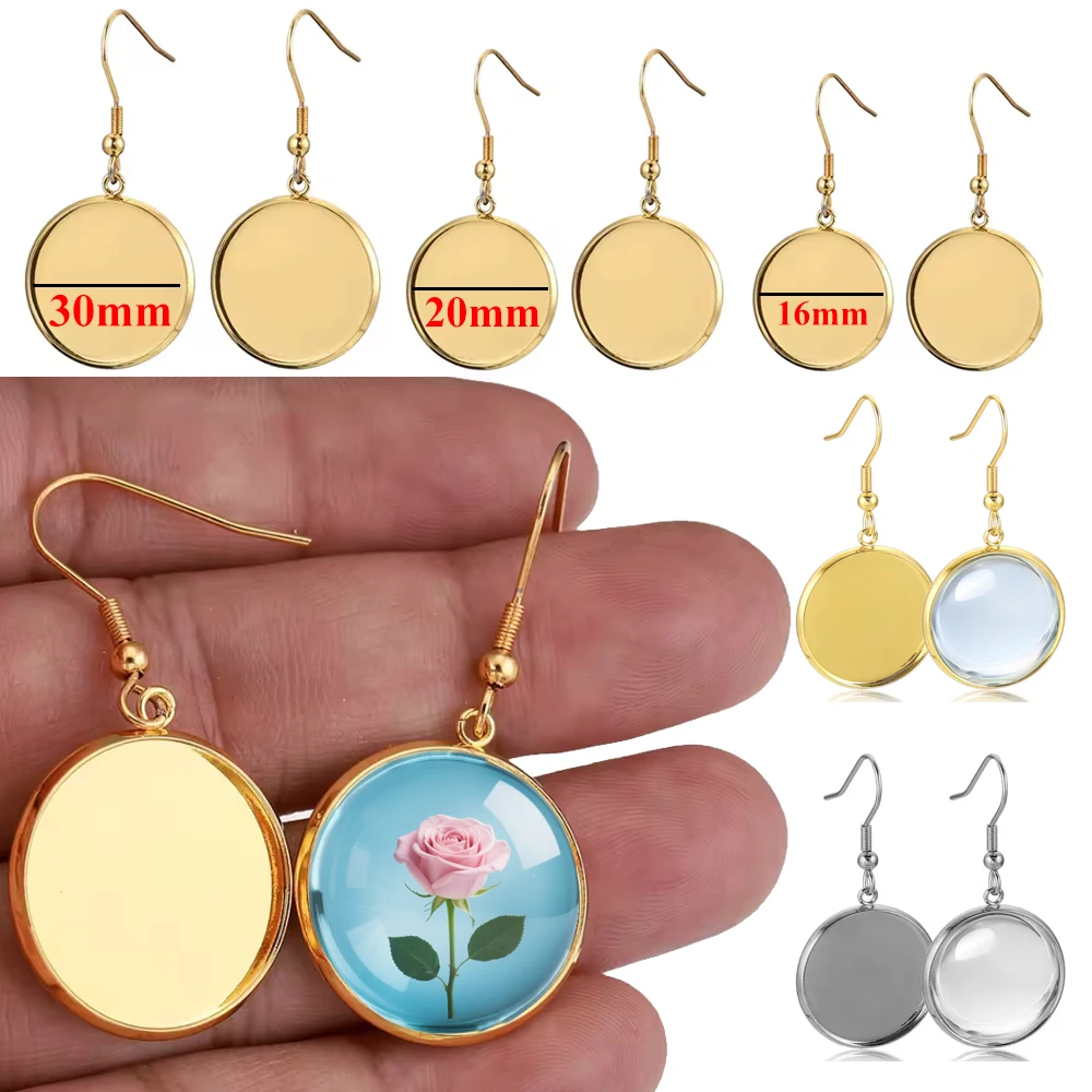 

20pcs 6-30mm Tray Bezel Cabochon Earring Hook Blank Setting Round Pendant Ear Base Findings for DIY Glass Cameo Jewelry Making