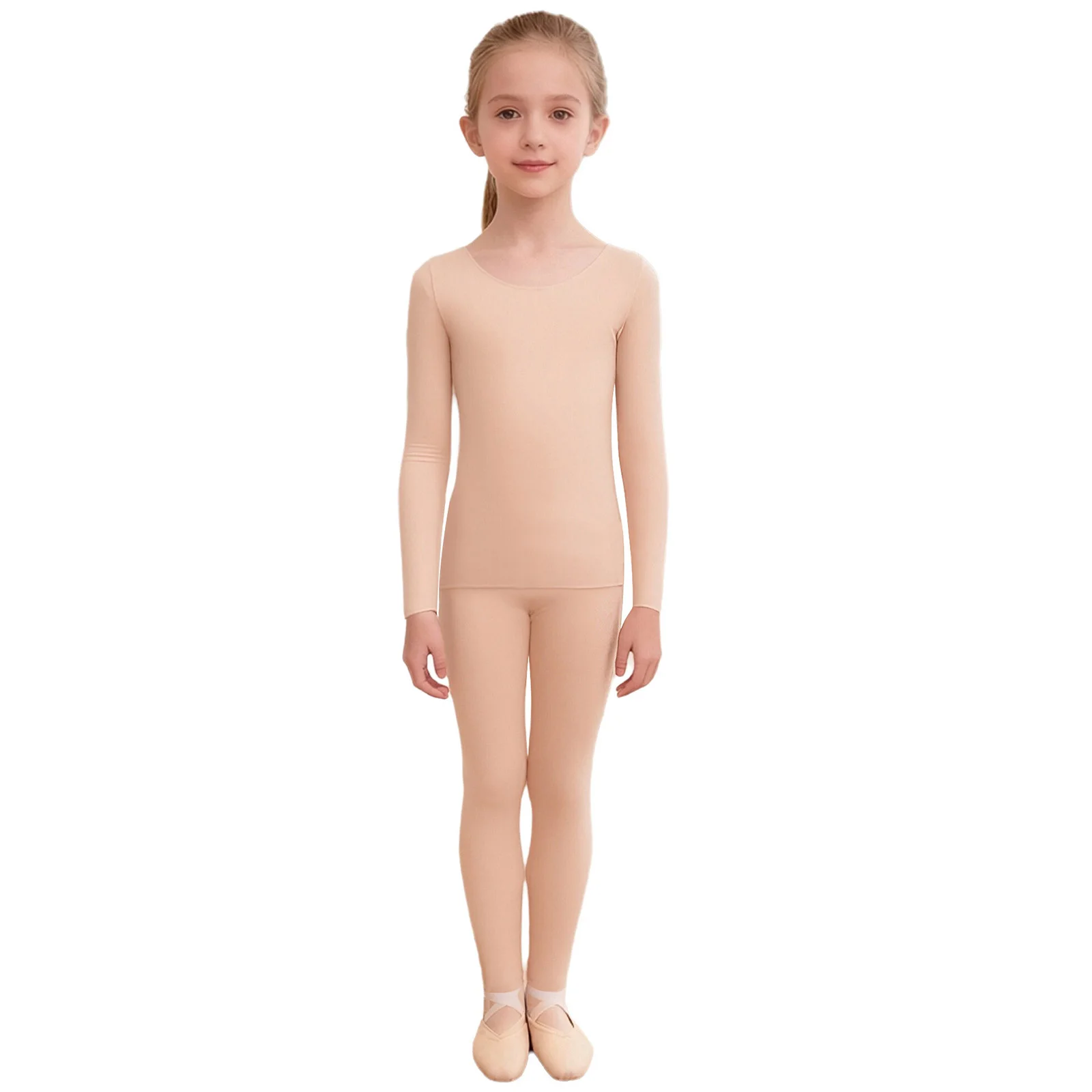 Kids Girls Seamless Thermal Underwear Set Tops Long Sleeve Pullover Top with Elastic Waistband Regular Leggings for Dance