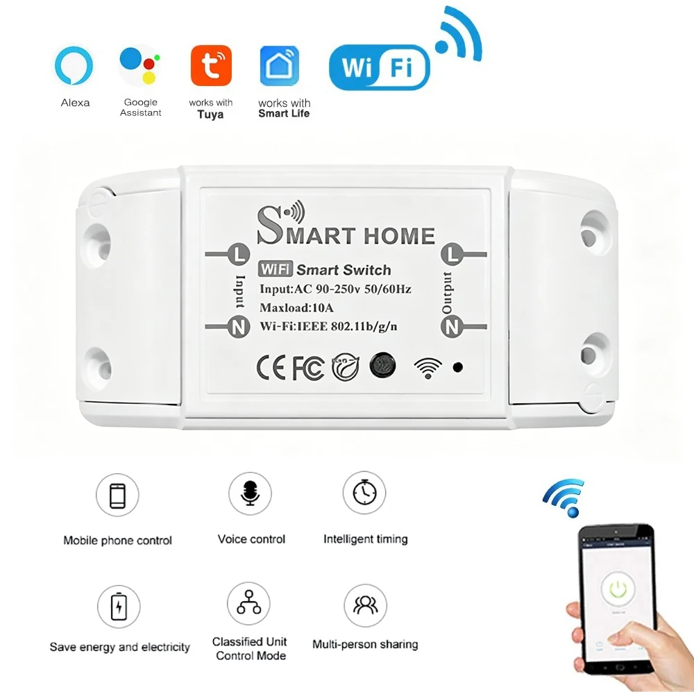 Work with Tuya Smart Life APP WiFi Switch DIY MINI Smart Home Switch Module Wireless Voice Remote Control Timer Switch Alexa