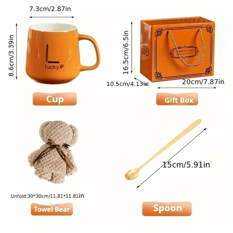 Luxury 4-in-1 Ceramic Coffee Cup Set with Bear Towel And Spoon - Wedding Birthday Special Occasion Gift in Elegant Gift Box - view 5