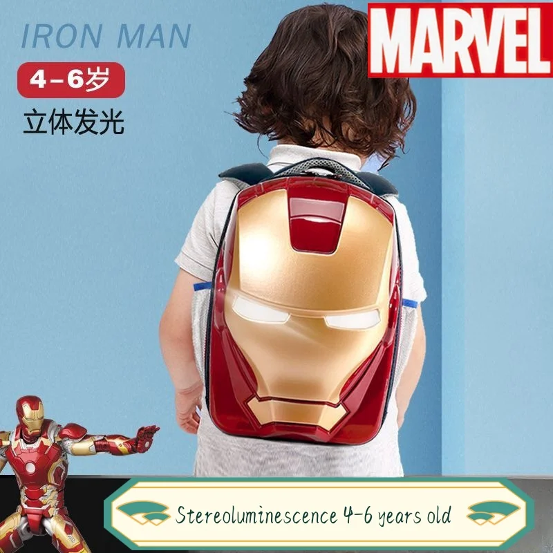 Hot New Marvel Iron Man Luminous Book Bag Kindergarten Middle Class Big Class Boys 3d Outgoing Spider Man Backpack Kids Gifts