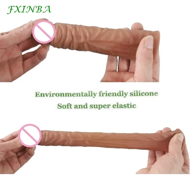 FXINBA 14-18cm Realistic Penis Sleeve Extender Long Reusable Condom Delay Silicone Penis​ Extender Sex Toy for Men Cock Enlarger