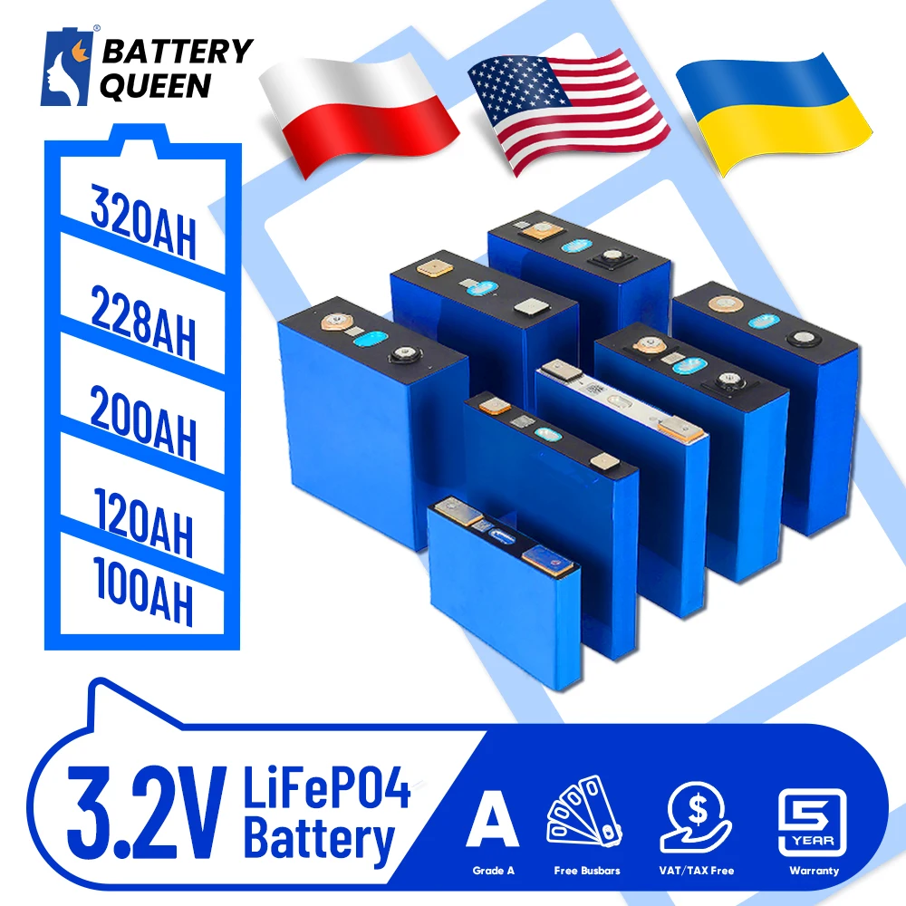 4PCS 100AH 120AH 202AH 228AH 302AH 320AH LiFePO4 Battery 12V Rechargeable Battery Lithium 48V Solar System Golfcart Forklift