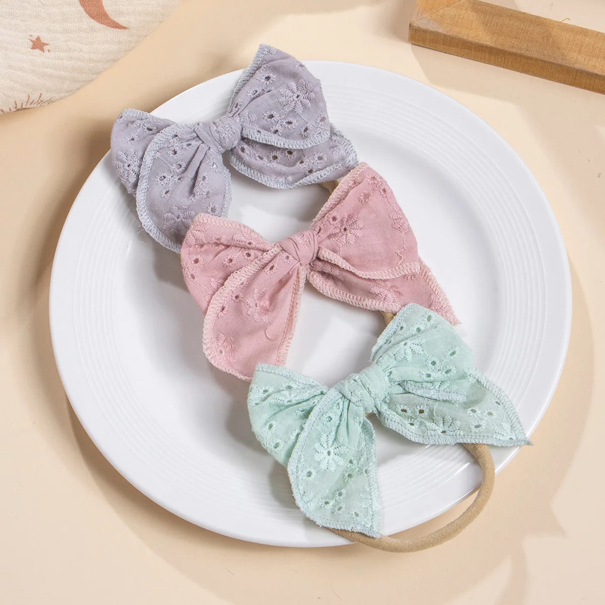 3Pcs/Set Baby Headbands Embroided Bow Nylon Hair Bands for Children Girls Headwear Newborn Hair Accessories Photography Props