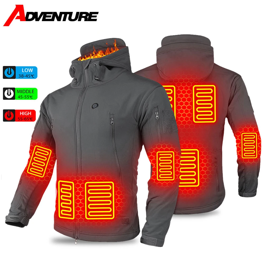 7 Areas Heated Jacket Winter Motorcycle Hooded Jacket Men Women USB Electric Heating Thermostatic Camping Warm Jacket Washed